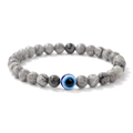 Perlenarmband aus grauem Naturstein mit blauem Auge des Bösen und Marmortextur - Landkartenstein Böser Blick (6mm)