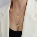 French style gold-plated lock and key layered pendant necklace set for couples - Gold Lock and Key Necklace Set