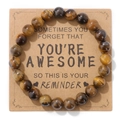 Natuurlijke tijgeroog kralenarmband set met motiverende kraft kaart cadeauverpakking - Gele Tijgeroog (YOU RE A W E S O Kaart)