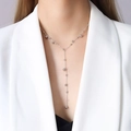 Silver Y-shaped tassel necklace for women featuring polished beads on a titanium steel chain - Silver