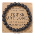 Natuurlijke zwarte lavastenen kralenarmband met inspirerende kaart voor damescadeau - Lavasteen (YOU RE A W E S O Kaart)