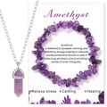 Amethyst jewelry set featuring hexagonal crystal pendant necklace and beaded bracelet - Chip Bracelet + Hexagonal Point Necklace Set / Amethyst