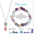Natural fluorite jewelry set featuring a chip stone bracelet and hexagonal pendant necklace - Chip Bracelet + Hexagonal Point Necklace Set / Fluorite