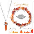 Natural carnelian crystal jewelry set with hexagonal pendant necklace and chip bracelet - Chip Bracelet + Hexagonal Point Necklace Set / Carnelian
