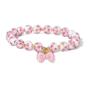 Pink cherry blossom porcelain bead bracelet with a pink enamel bow charm and gold accents - Enamel Bow Cherry Blossom Style (CCA904)