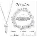 White Howlite jewelry set featuring hexagonal pendant necklace and chip stone bracelet - Chip Bracelet + Hexagonal Point Necklace Set / Howlite