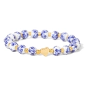 Blue floral porcelain bead bracelet with gold spacer beads and heart pendant - Gold Heart Blue Floral Style (CCA912)