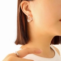 Minimalist silver finish irregular hoop earrings with white pearl detail for women - Steel