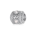 Silver hollow infinity charm bead with pearls and frosted texture for DIY bracelets - Silver