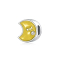 Perle lune en argent avec émail jaune et zircone pour la création de bijoux DIY - Breloque Expression Lune Jaune (MDF474)