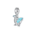 Silver dragon pendant charm with blue enamel wings for DIY necklaces and bracelets - Blue