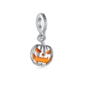 Zilveren Halloween pompoen hanger met oranje emaille en zirkonia ingelegde sluiting - Pompoenlantaarnvorm
