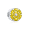Perle charm ronde en argent avec étoile en émail jaune et pierre en zircone - Breloque Étoile Émail Jaune (MDF486)