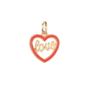 Golden heart pendant with red enamel love engraving for DIY necklace and bracelet charm - LOVE-Red