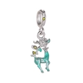 Lake blue enamel reindeer charm pendant in silver finish with olive green gemstone - Reindeer Pendant / Lake Blue