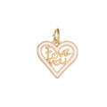 Detailed macro view of a gold-toned heart charm featuring pink enamel and I Love You engraving - LOVE YOU-White