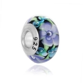 Perle en verre argent 925 avec fleur violette et feuilles pour création de bijoux DIY - Feuille Verte Fleur Violette (25)