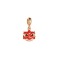 Traditional red lion dance charm with gold trim and metal bail for DIY jewelry - Red Dancing Lion Head (MDF559)