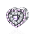 Charme de cœur violet scintillant avec micro-pavé pour bracelets de bricolage - Breloque Cœur Strass Argent Violet (MDF741)
