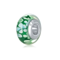 Perle en verre vert avec motifs floraux blancs et centre en argent sterling 925 - Vert Émeraude Blanc Floral (8)