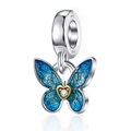 Charme de mariposa esmaltada azul con circonita de corazón para pulseras de plata - Estilo Mariposa Corazón (MDF725)