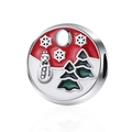 Weihnachts-Schneemann und Baum Charm-Perle aus 925er Silber mit Emaille für Armbänder - Schneemann und Weihnachtsbaum Muster (MDF748)