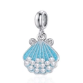 Blue enamel ocean shell charm with white pearls for DIY bracelets and necklaces - Bright Blue Pearl Shell (MDF733)