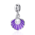Ethnic shell bead charm with purple enamel and pearl inlay for DIY jewelry design - Purple Enamel Pearl Shell (MDF723)