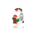 Gros plan d'une perle en verre de Murano avec baies rouges et feuilles pour bijoux DIY - Feuille Verte Baie Rouge Blanc (17)