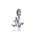 Charm avion en argent S925 avec zircons bleus et roses pour bracelets DIY - Style Avion (18)