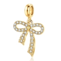 Colgante de lazo dorado con circonitas blancas para la creación de joyería fina - Estilo de Lazo (MDF769)