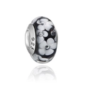 Charme fleur en verre noir et blanc avec noyau en argent sterling S925 pur - Fleur Noir et Blanc (24)