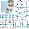 66pcs DIY rainbow unicorn jewelry set with mermaid charms in blue gift box - Handbag and Storage Box / Blue