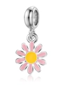 Detalle de abalorio floral con pétalos de esmalte rosa y centro amarillo para joyas DIY - Estilo de Margarita Rosa Amarilla (MDF783)