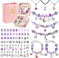 Detail view of 66pcs DIY unicorn charm bracelet set with pink jewelry box and gift bag - Handbag and Storage Box / Purple