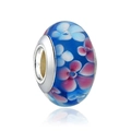 Charm fleur en verre bleu avec motif floral rose et cœur en argent pour bracelet DIY - Floral Bleu Rose Bleu (27)