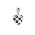 Detail view of heart charm with black and white checkerboard pattern for bracelets - Silver Checkered Heart (MDF380)