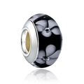 Perle de verre noire DIY avec motifs de fleurs blanches pour bracelets à breloques - Floral Noir et Blanc Vintage (28)