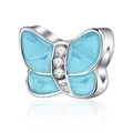 Elegante ciondolo a farfalla in smalto blu con zirconi per bracciali tipo charms - Blu