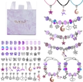 Detailoverzicht van eenhoorn DIY-sieradenset met kralen, hangers en paarse geschenktas - Draagbare Ladekast / Paars