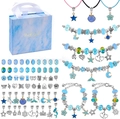 DIY oceaanblauw sieradenpakket met regenboog eenhoorn bedeltjes en marmeren geschenkdoos - Draagbare Ladekast / Blauw