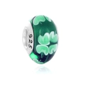 Perle de verre trèfle vert avec noyau en argent 925 pour création de bracelet - Motif de Trèfle Vert (32)