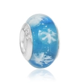 Perle flocon de neige en verre bleu avec cœur en argent S925 pour bracelets - Texture de Flocon de Neige Bleu Foncé (33)