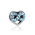 Charm cœur en argent avec symbole infini serti de cristaux bleus scintillants - Breloque Cœur Infini Bleu (CTB590)
