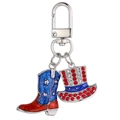 USA flag theme keychain with sparkling cowboy boot and rhinestone top hat charms - Cowboy Boot and Top Hat Style (MDK014)