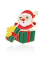 Christmas Santa Claus in a colorful gift box enamel brooch with festive details - Santa Gift Box Style