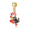 Pendentif chat noir de Noël avec canne à sucre pour bracelets DIY finition dorée - Chat Noir avec Sucre d'Orge (10)