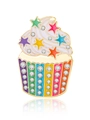 Regenbogen Cupcake Brosche mit bunten Sternen und Kristallen in Goldoptik - Eiscreme
