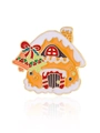 Christmas Gingerbread House Brooch with Warm Orange Enamel and Festive Bow Detail - Gingerbread House Style
