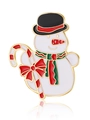 Christmas snowman brooch pin in white enamel with a black hat and red candy cane - Snowman Style